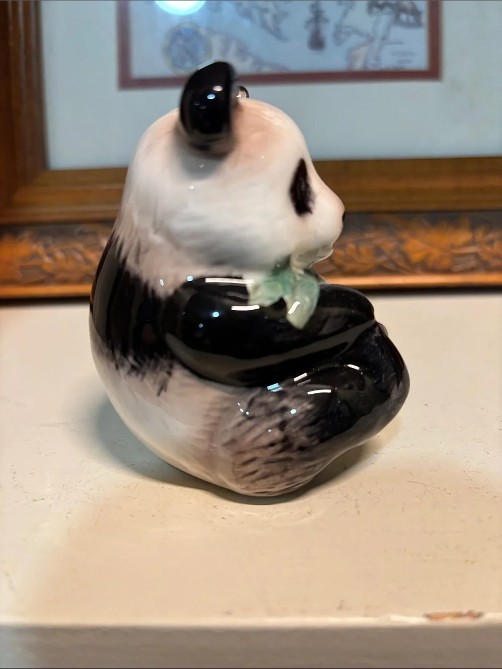 Ceramic Panda Salt Shaker with Green Bamboo